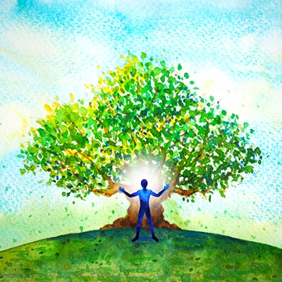 Painting - Colorful - Person Standing in Front of a Tree With Arms Open