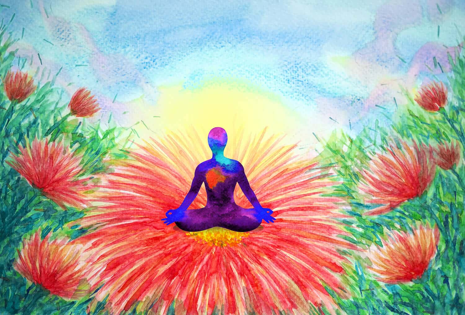 Painting - Colorful - Person Meditating in the Heart of a Flower